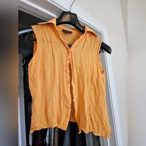 Orange Sleeveless Button-Up Top